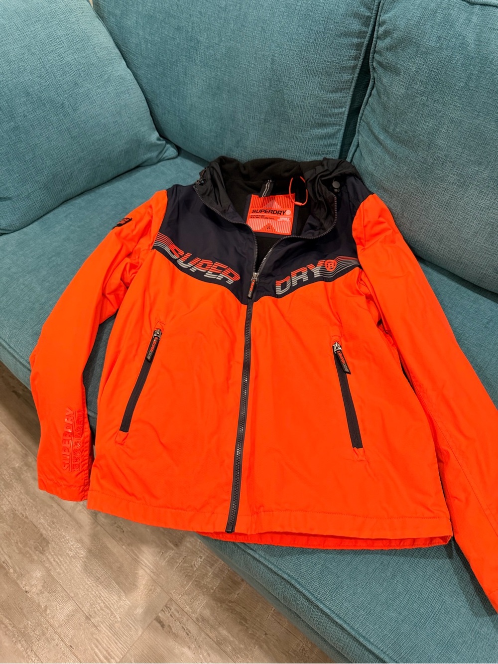 Superdry Kids' Bright Orange and Black Hooded Rain Jacket